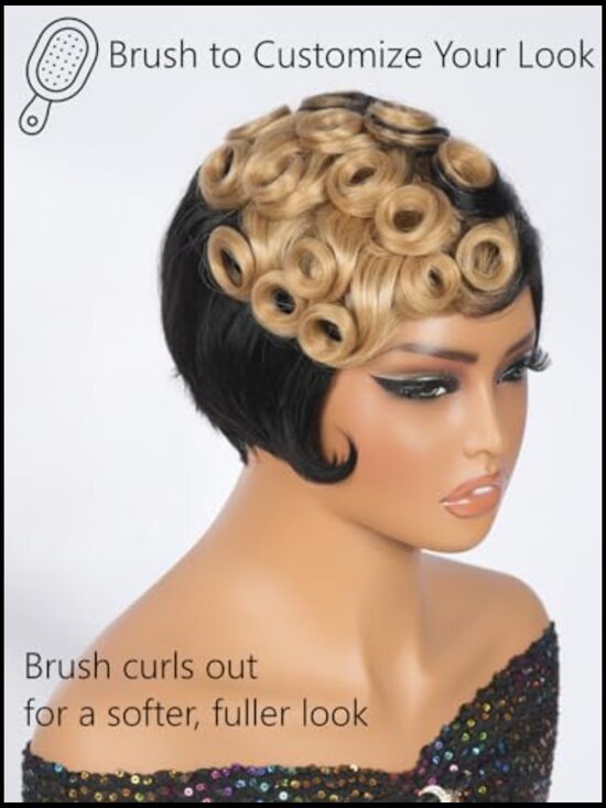 Short Pixie Wig Human Hair Glueless Wear and Go Layered with Bangs Natural Look main image 5